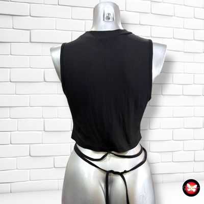 **HOY** Camiseta cropped canalé sin mangas SHEIN color Negro Talla L