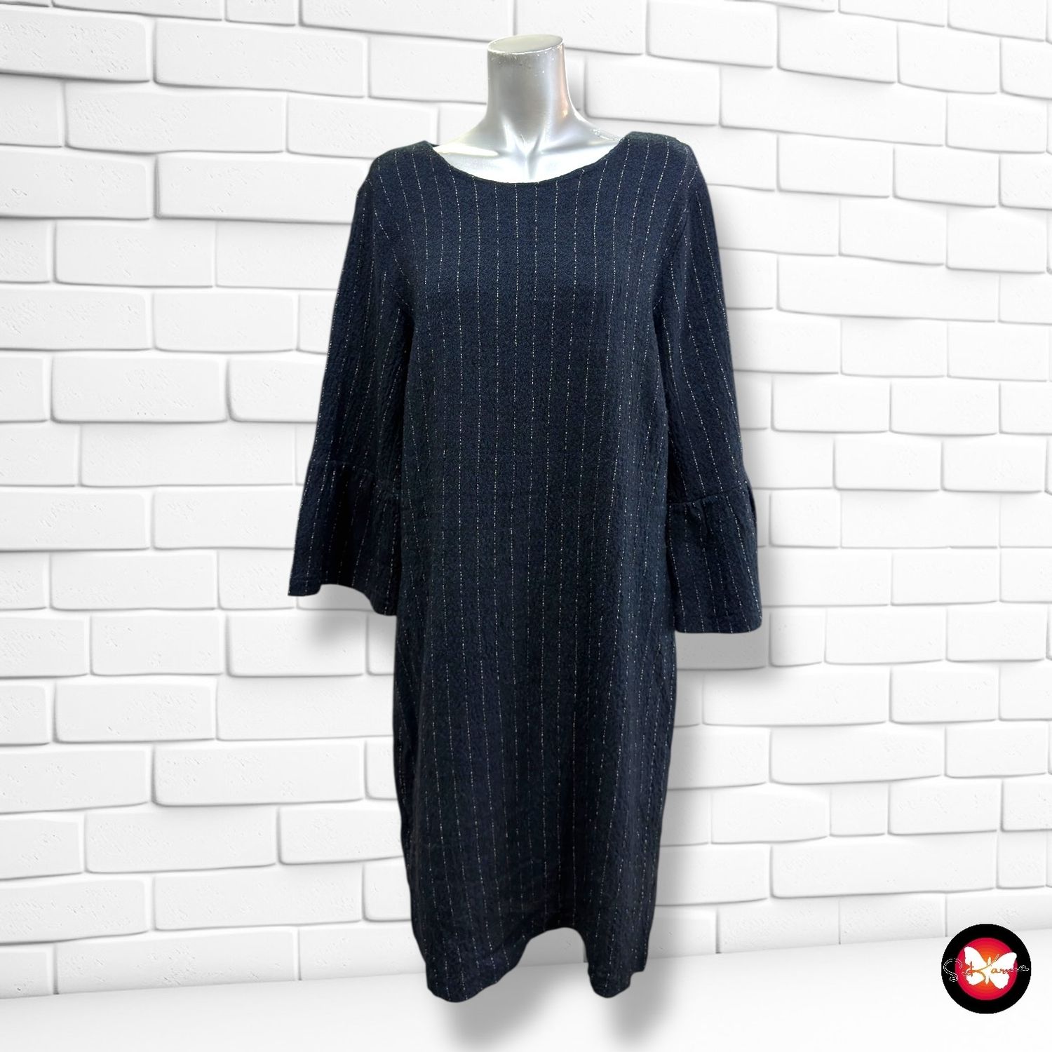 **HOY** Vestido de punto de rayitas y mangas campana GEISHA color Azul marino Talla M