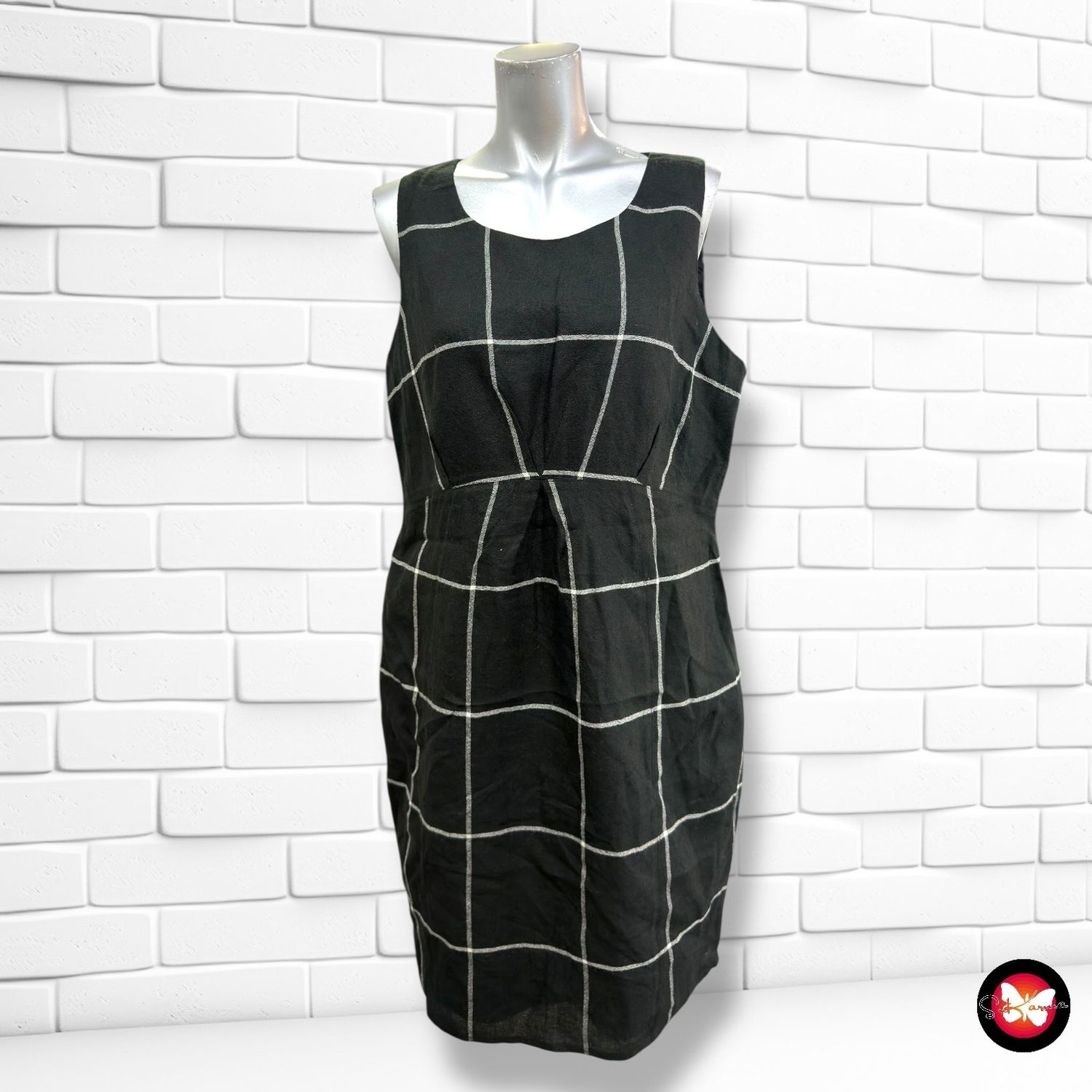 **HOY** Vestido de lino de cuadros PROMOD color Negro y blanco Talla M/L