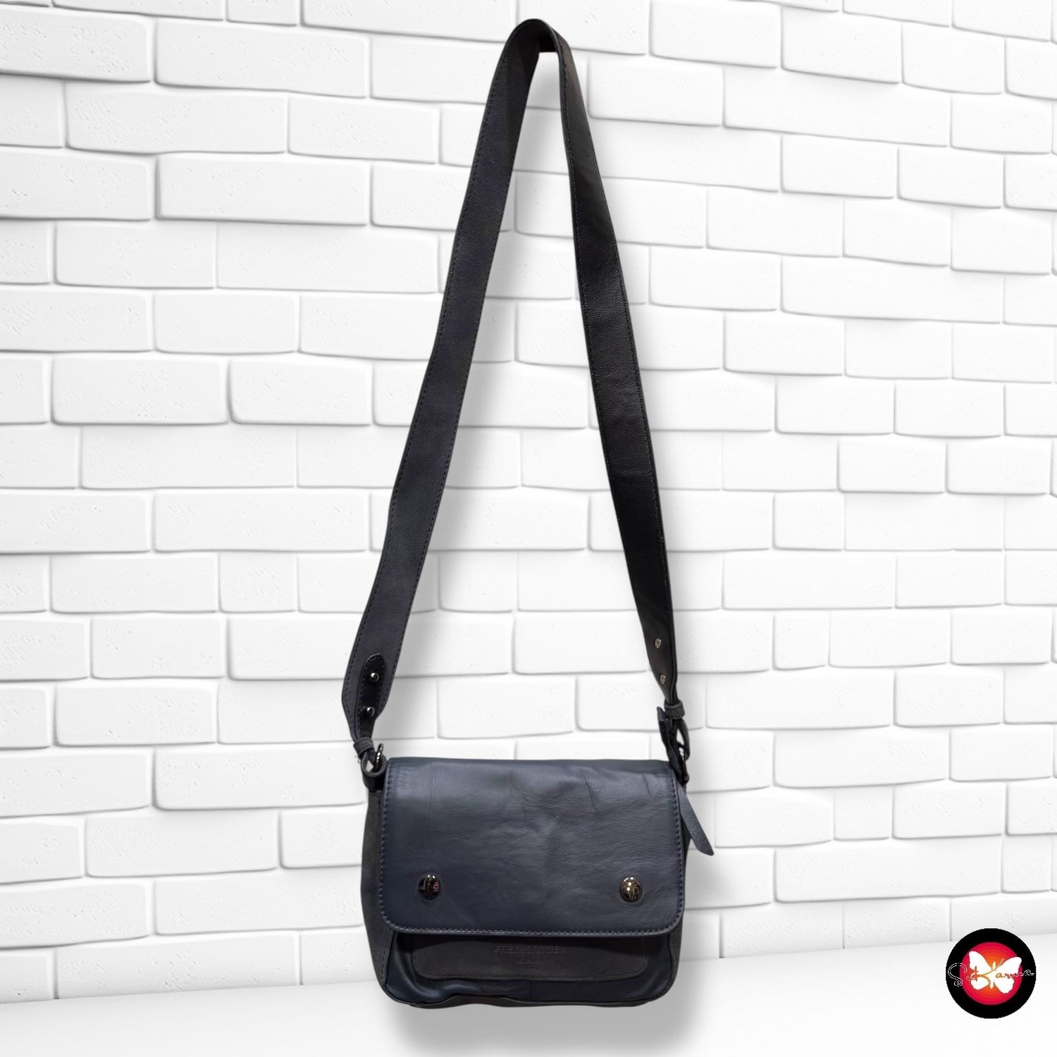 **HOY** Bolso bandolera de ante y piel FREDS BRUDER color Azul y gris Talla PEQUEÑO