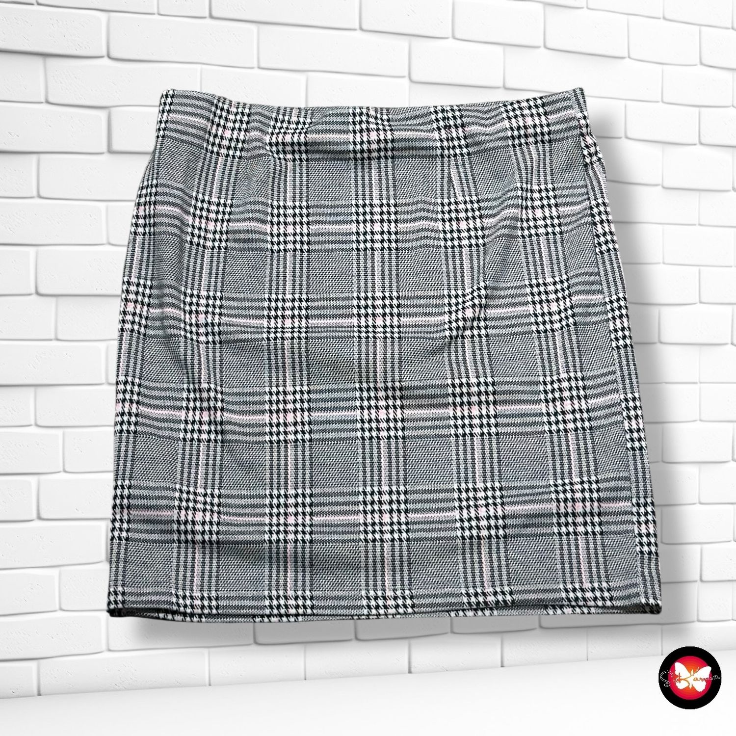 **HOY** Falda Príncipe de Gales  color Gris y rosa Talla L