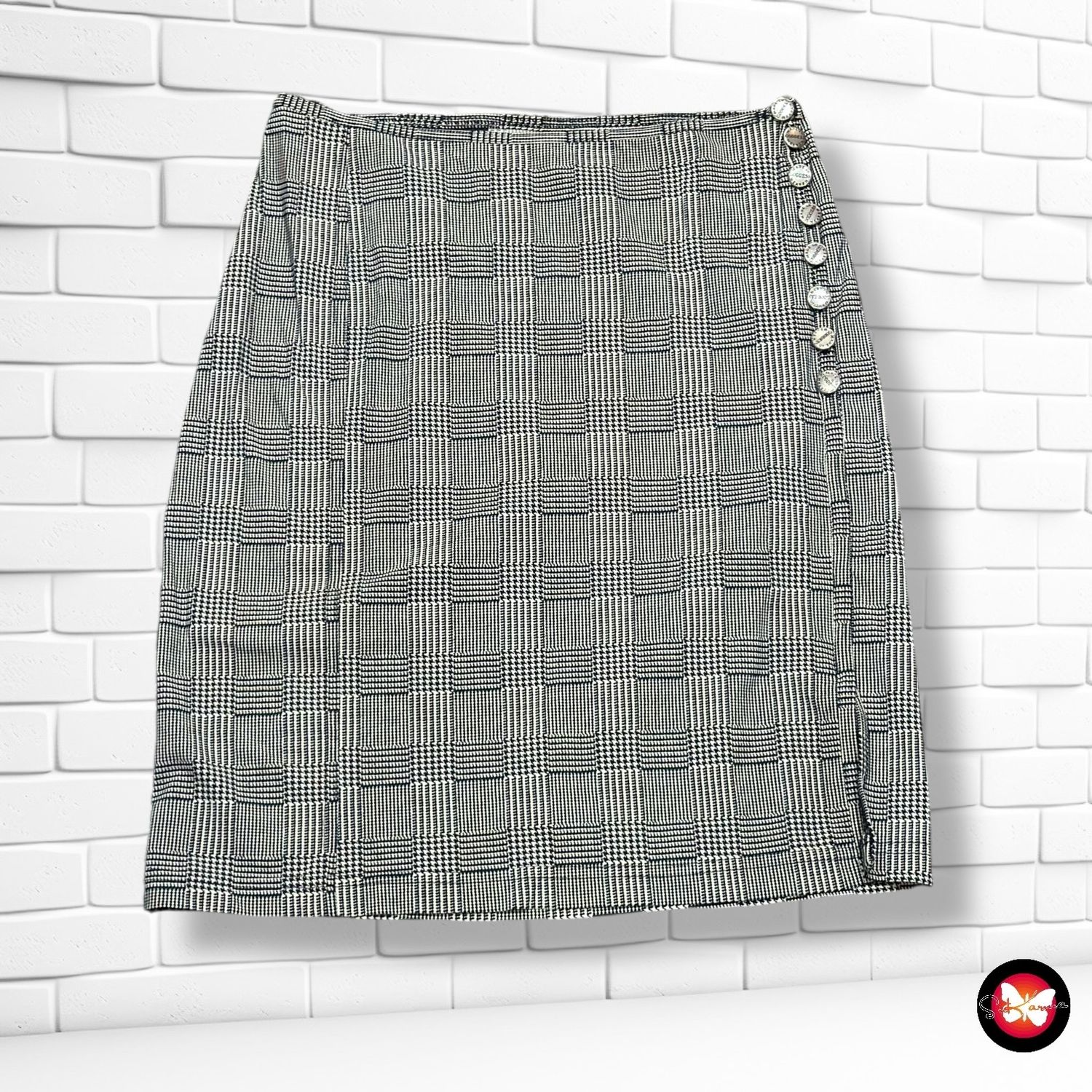 **HOY** Falda Príncipe de Gales con botoncitos GODDESS color Negro y blanco Talla S