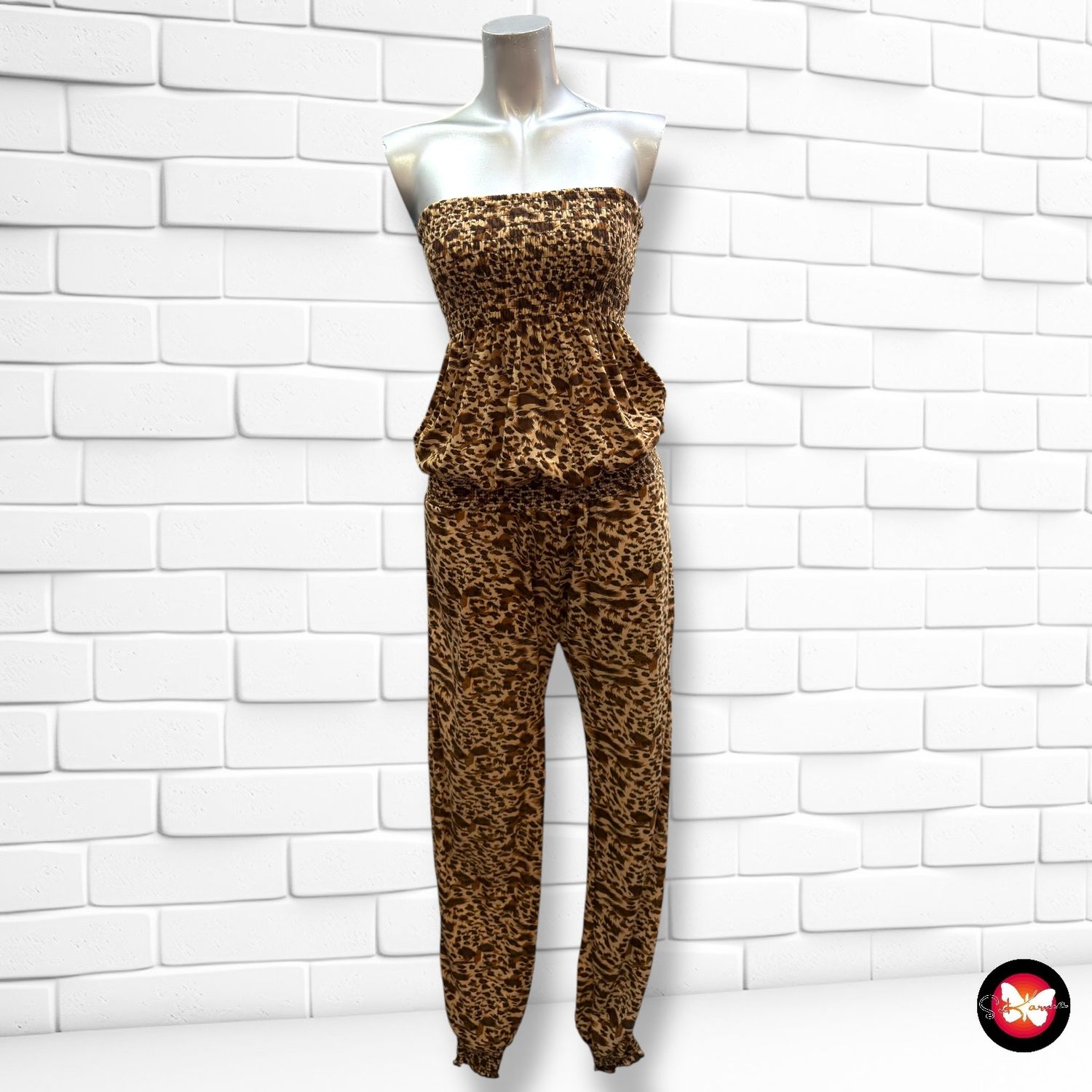 **HOY** Mono largo animal print palabra de honor  color Camel y marrón Talla XS/S