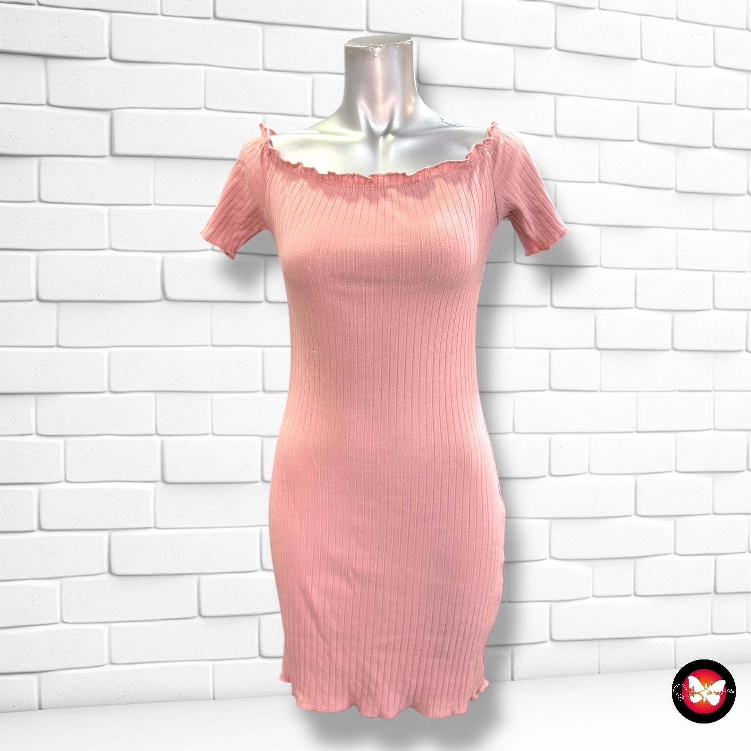 Vestido canalé escote barco  color Rosa Talla S