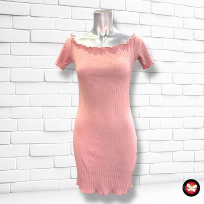 Vestido canalé escote barco  color Rosa Talla S