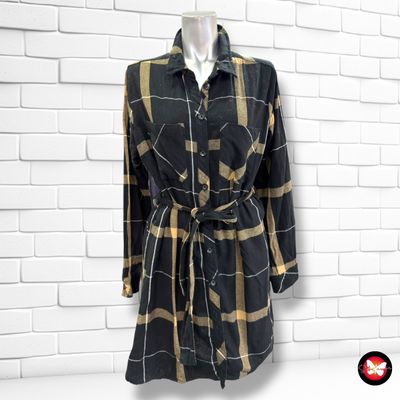 Vestido camisero de cuadros  color Negro y camel Talla M/L