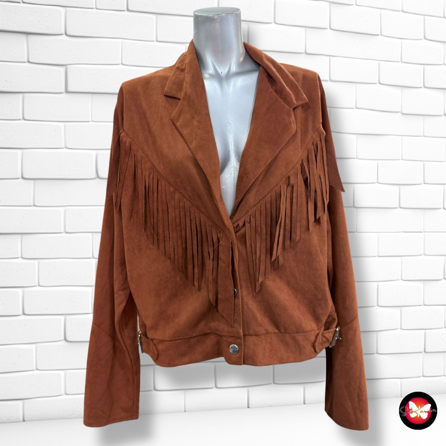 **HOY** Chaqueta de antelina con flecos SHEIN color Marrón Talla L