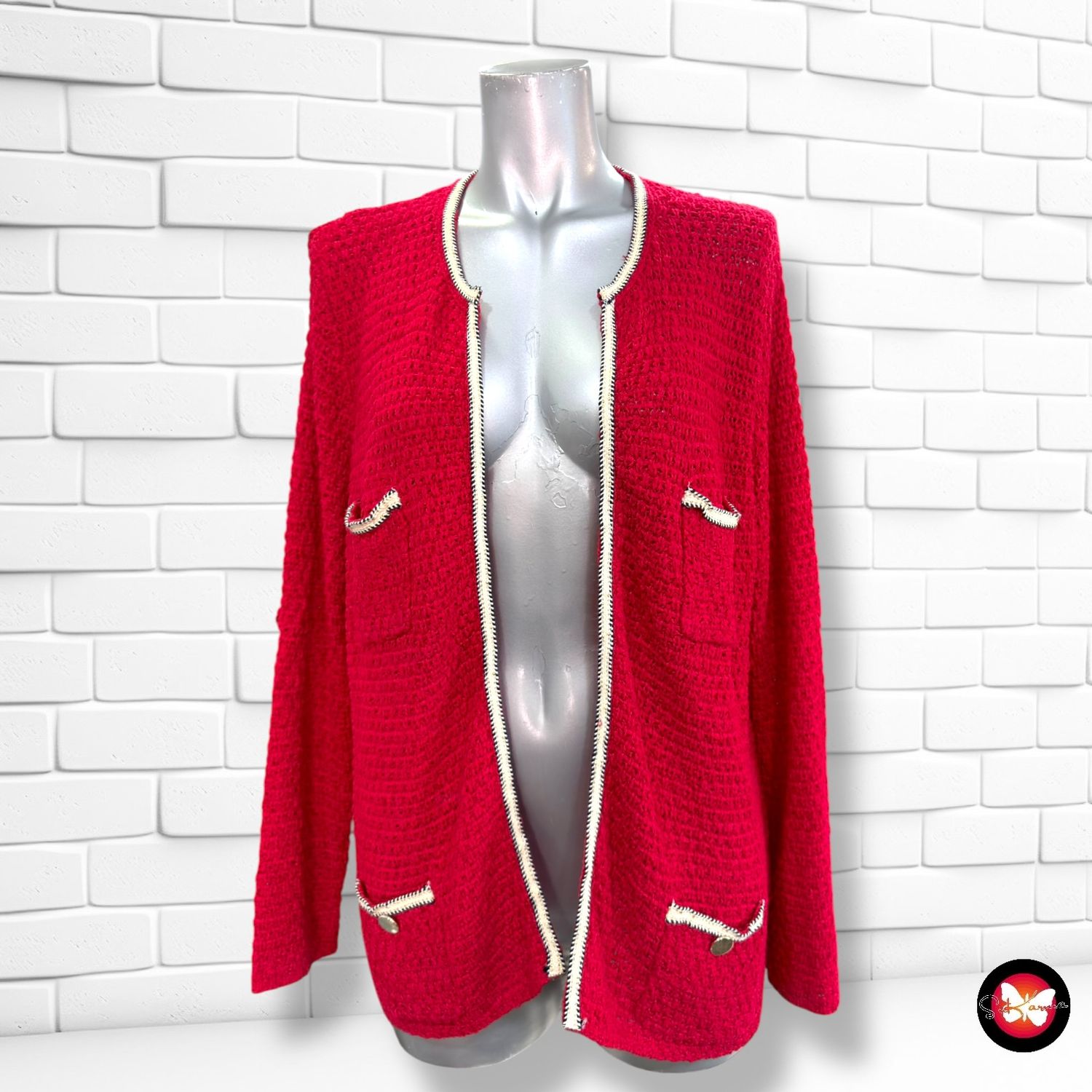 **HOY** Chaqueta de punto con ribetes SFERA COLLECTION color Rojo y beige Talla L