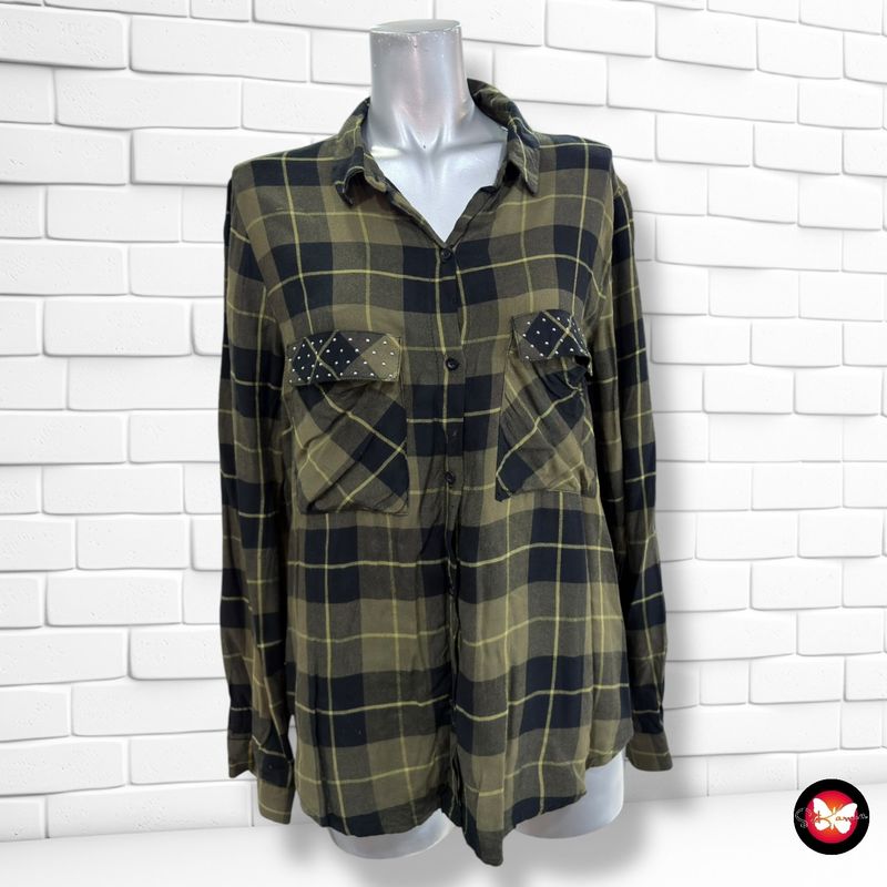 Camisa de cuadros ZARA color Verde militar y negro Talla M
