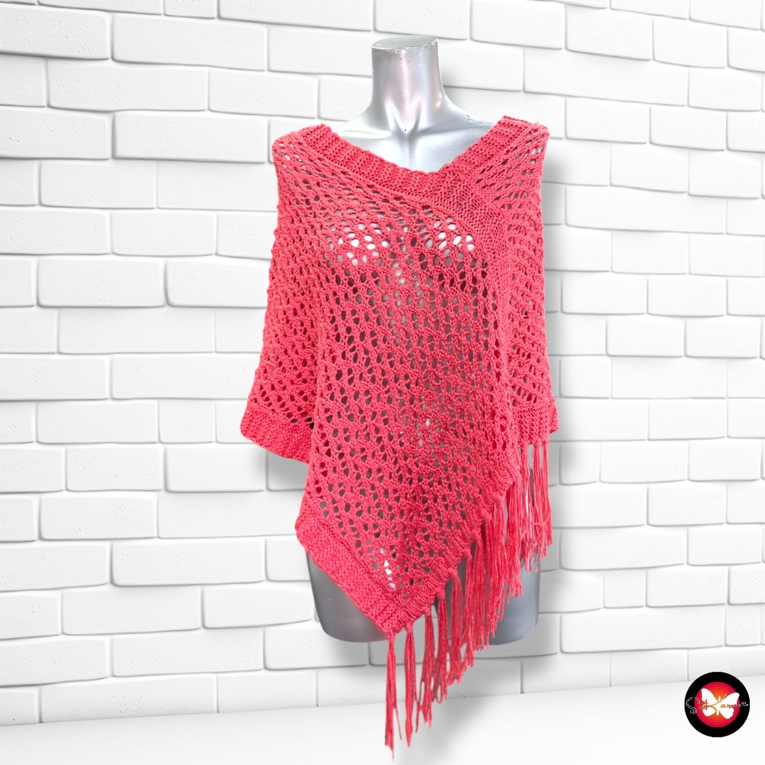 Poncho de ganchillo FÓRMULA JOVEN color Coral Talla S/M