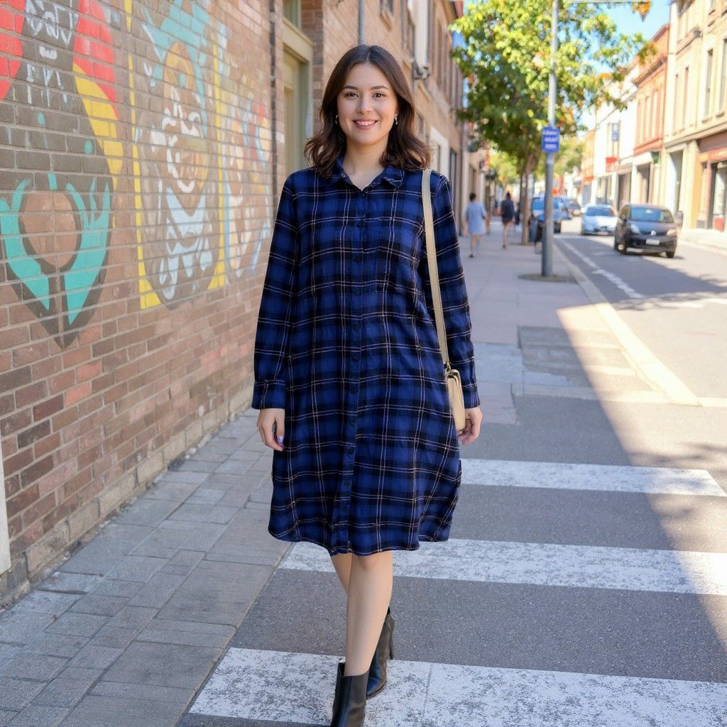 Vestido camisero de cuadros Q/S color Azul y negro Talla 38