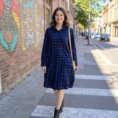 Vestido camisero de cuadros Q/S color Azul y negro Talla 38