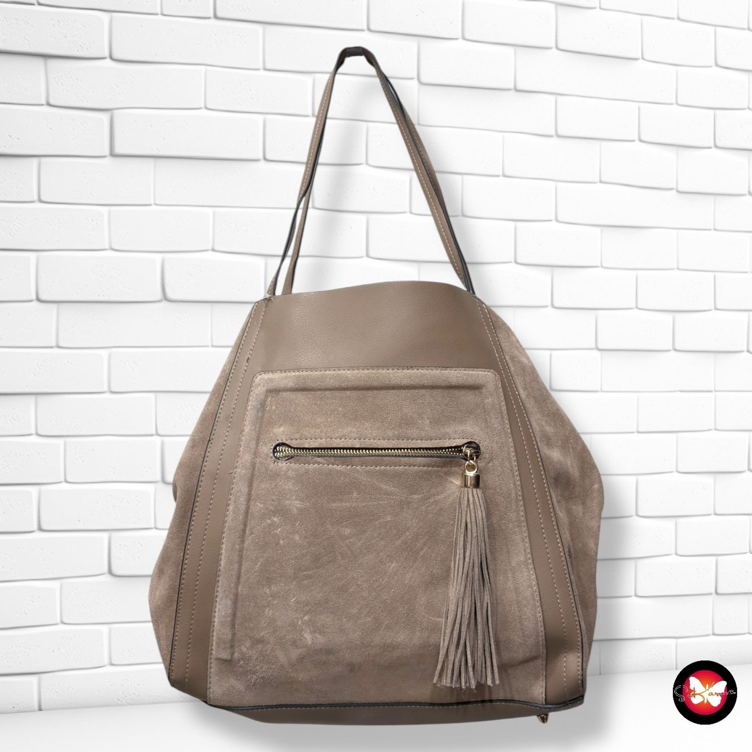 **HOY** Bolso de hombro de piel y ante H&amp;M color Taupe Talla GRANDE