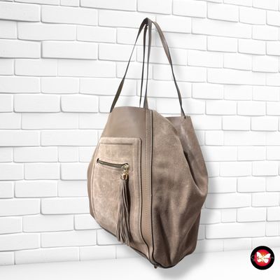 **HOY** Bolso de hombro de piel y ante H&amp;M color Taupe Talla GRANDE