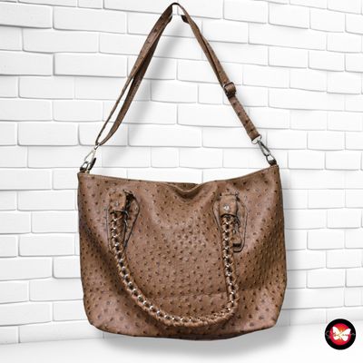 **HOY** Bolso de hombro / bandolera tipo avestruz  color Marrón Talla GRANDE