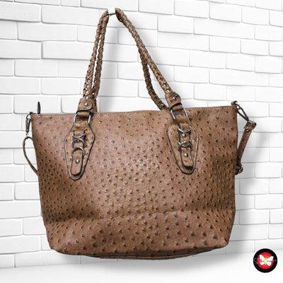 **HOY** Bolso de hombro / bandolera tipo avestruz  color Marrón Talla GRANDE