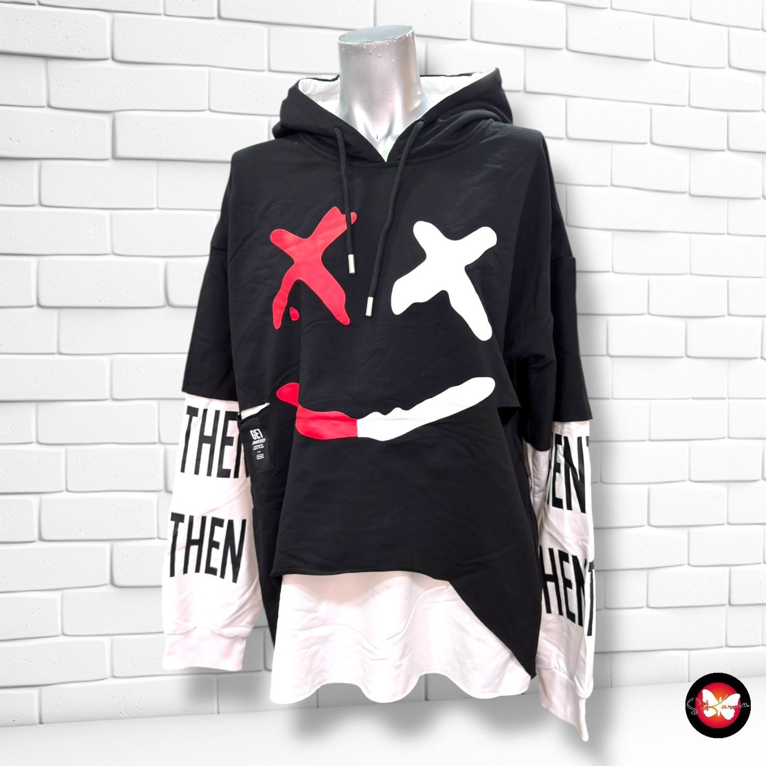 **HOY** Sudadera con capucha  color Negro, blanco y rojo Talla S