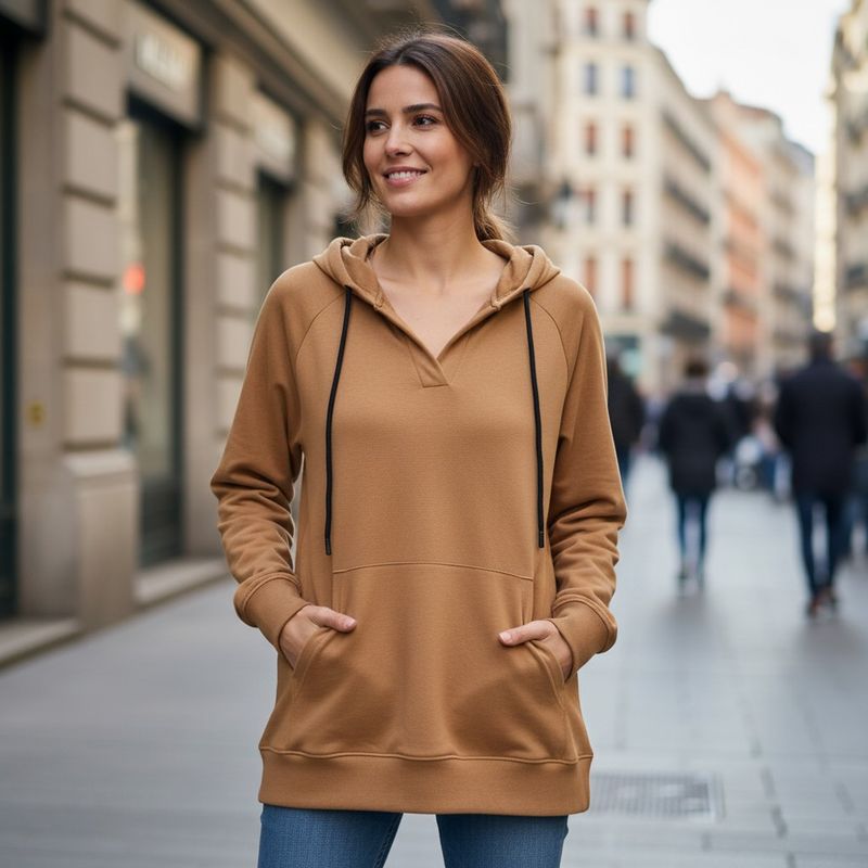 **HOY** Sudadera afelpada con capucha  color Camel Talla ÚNICA