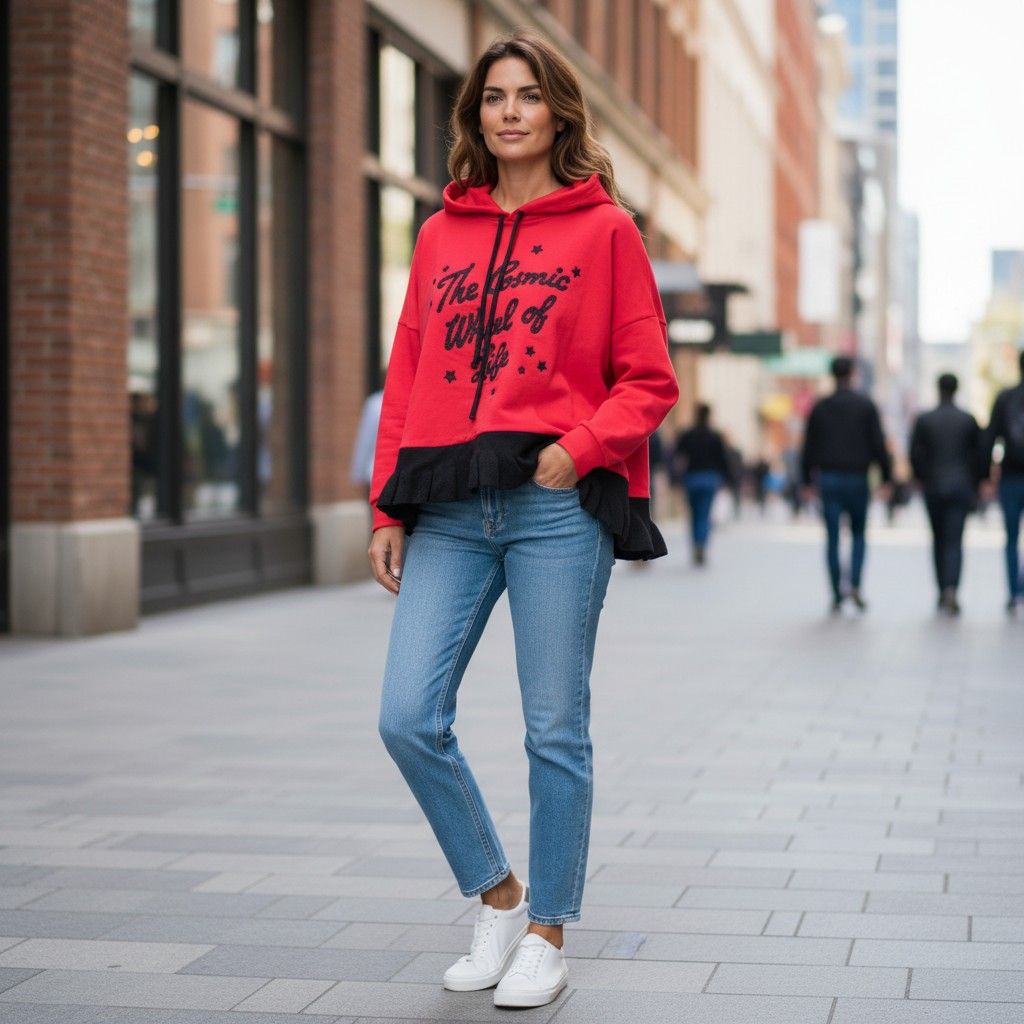 Sudadera con bajo de jersey  color Rojo y negro Talla S