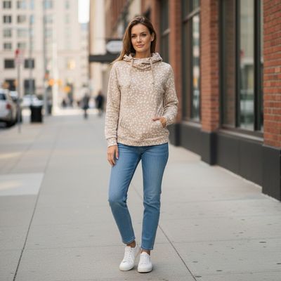 **HOY** Sudadera animal print con capucha EVER.ME color Beige y blanco Talla S