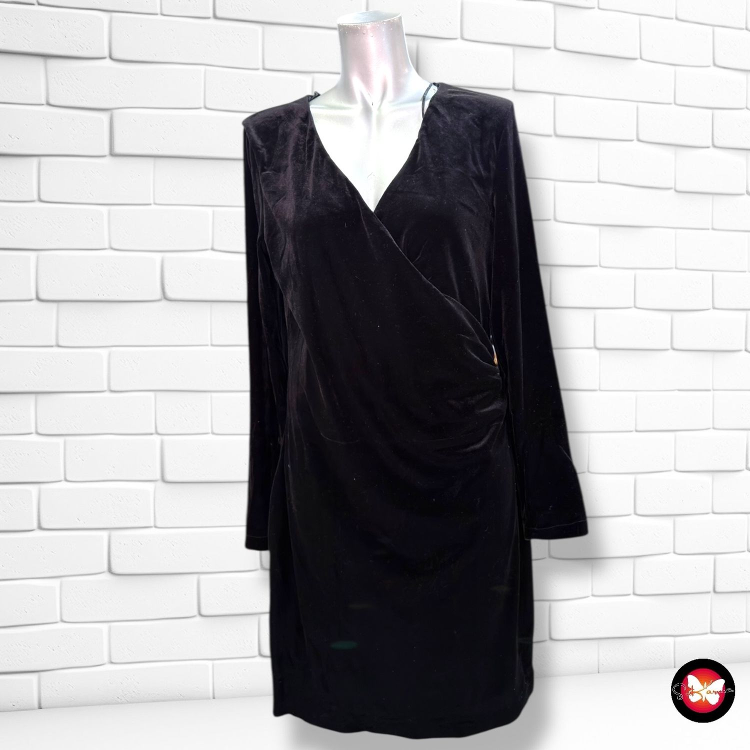 **HOY** Vestido de noche de terciopelo con drapeado MANGO color Negro Talla L