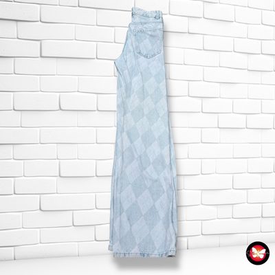 **HOY** Pantalón ancho de pierna estampado rombos  color Azul vaquero Talla XXS