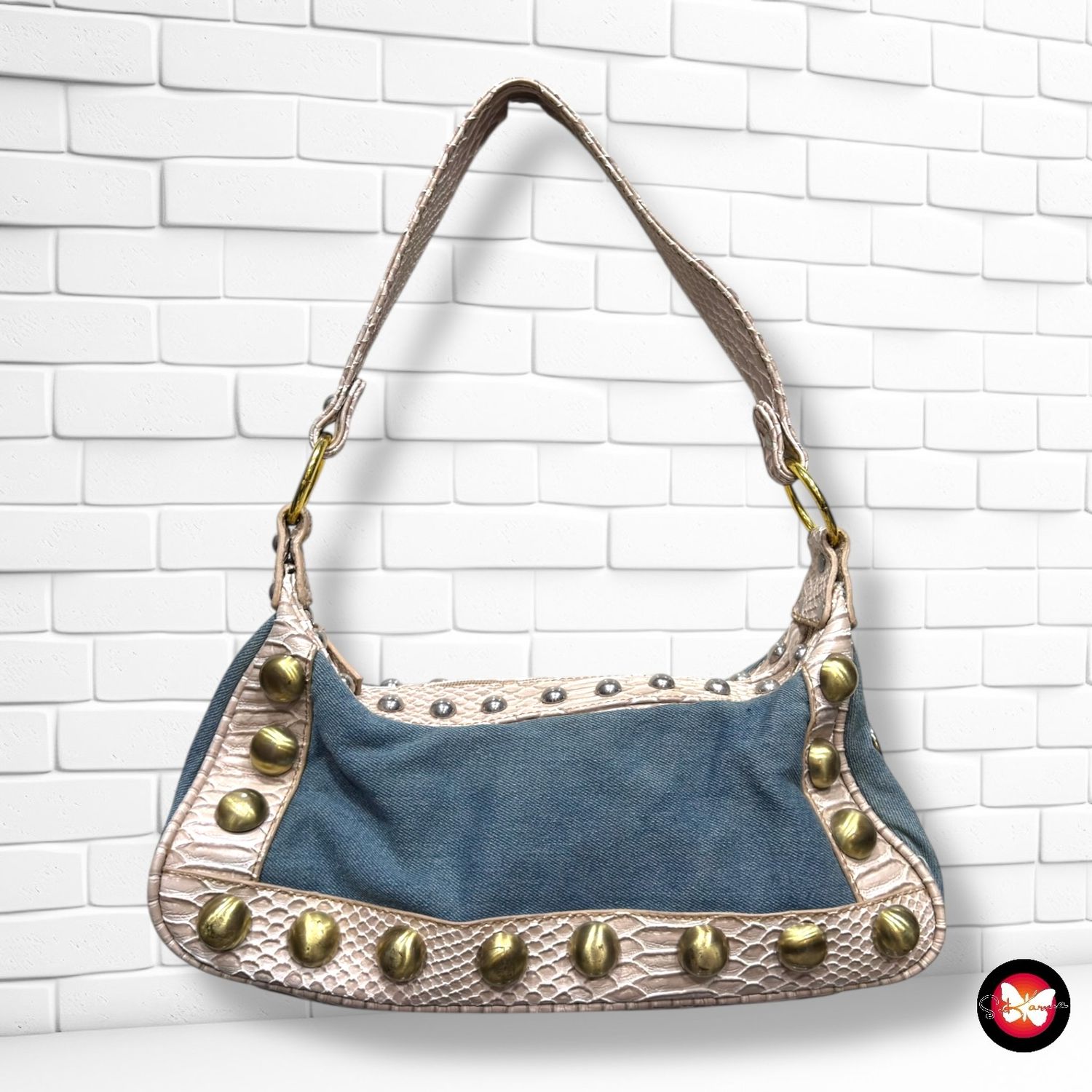**HOY** Bolso de hombro efecto serpiente y vaquero  color Azul y crema Talla PEQUEÑO