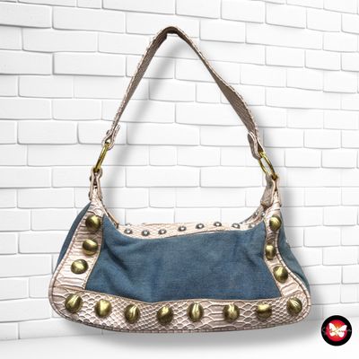 **HOY** Bolso de hombro efecto serpiente y vaquero  color Azul y crema Talla PEQUEÑO