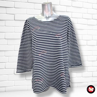 **HOY** Camiseta de rayitas con bordados  color Azul marino y blanco Talla 2XL