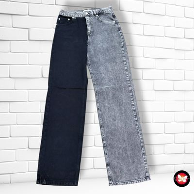 **HOY** Pantalón ancho de pierna bicolor PULL&amp;BEAR color Negro vaquero  Talla 38