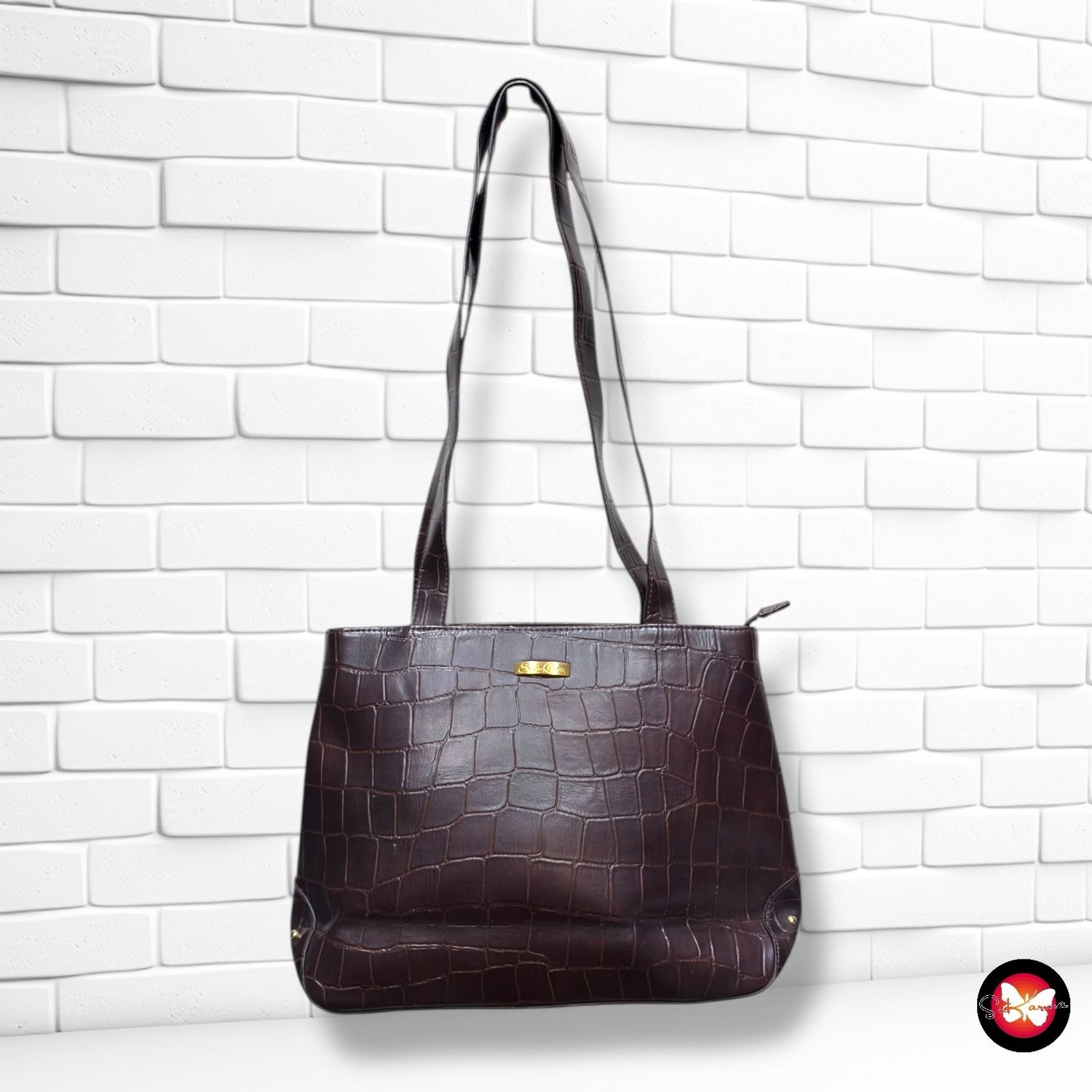 **HOY** Bolso de hombro de piel efecto cocodrilo   color Marrón Talla MEDIANO