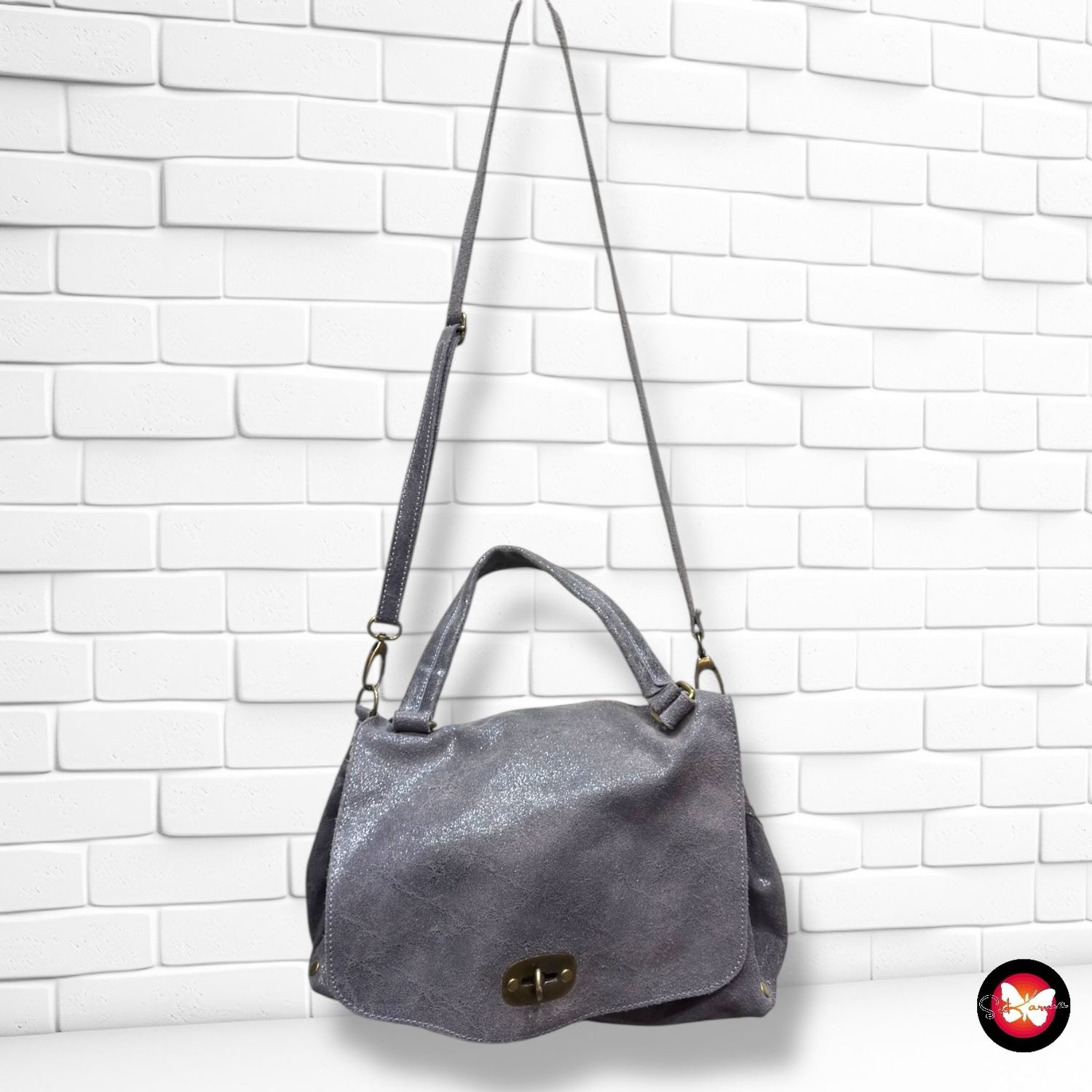 **HOY** Bolso bandolera de ante con brillo  color Gris Talla MEDIANO