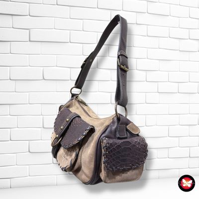 **HOY** Bolso de hombro de ante y piel PASQUALINI color Taupe y marrón Talla MEDIANO