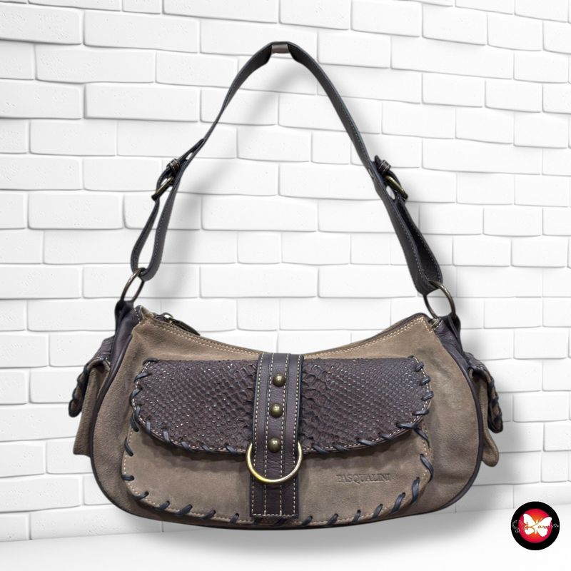 Bolso de hombro de ante y piel PASQUALINI color Taupe y marrón Talla MEDIANO