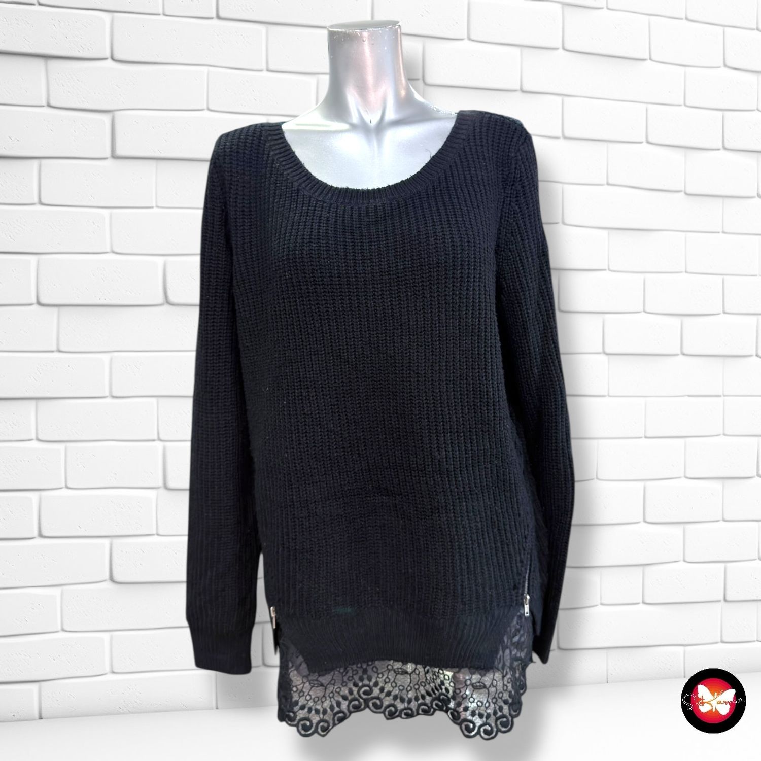 **HOY** Jersey de manga larga con encaje GINA color Negro Talla 40