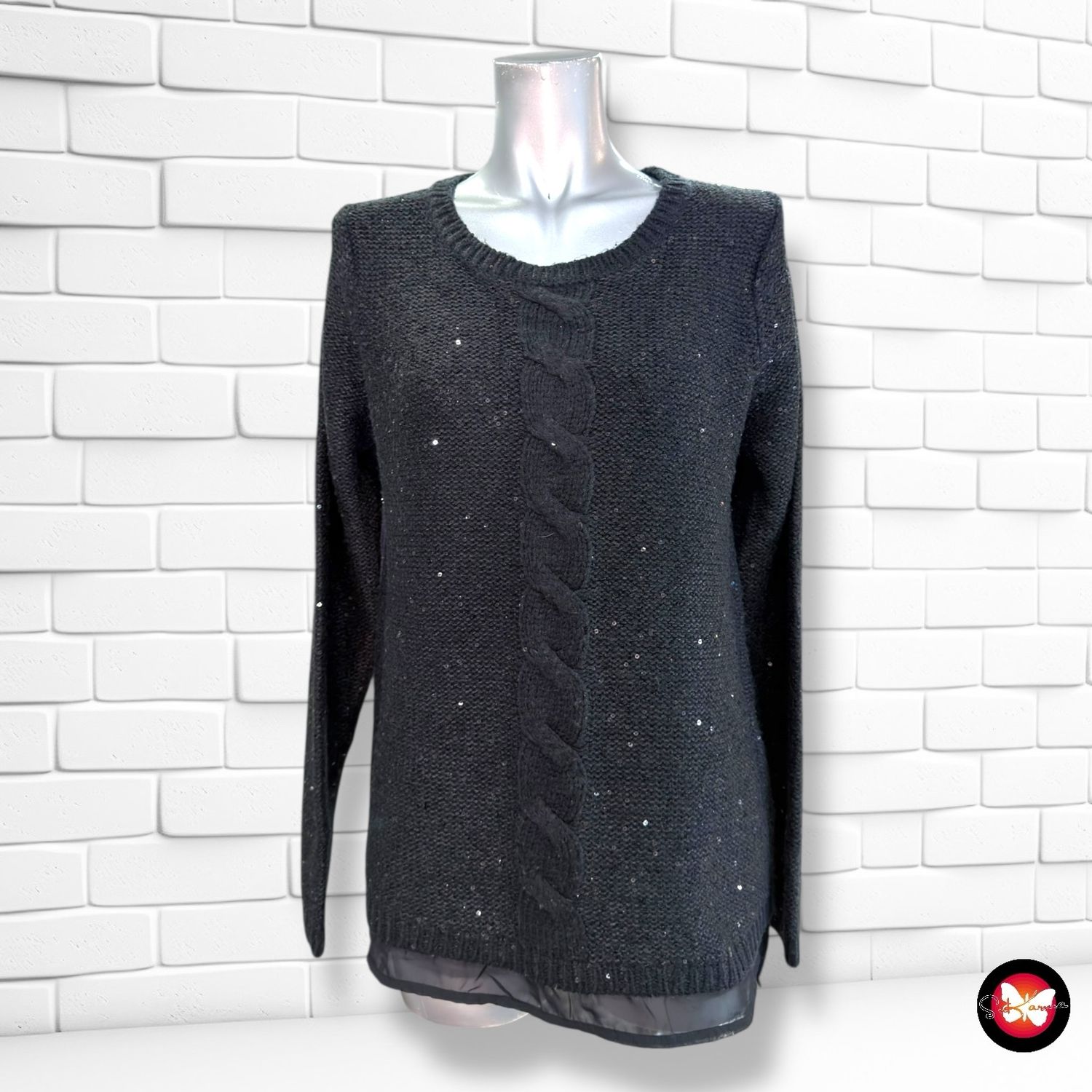 **HOY** Jersey de manga larga con lentejuelas y bajo de blusa ESMARA color Negro Talla 36/38