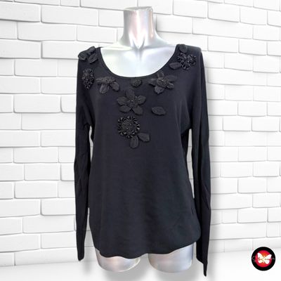 Jersey de manga larga con apliiques  color Negro Talla L