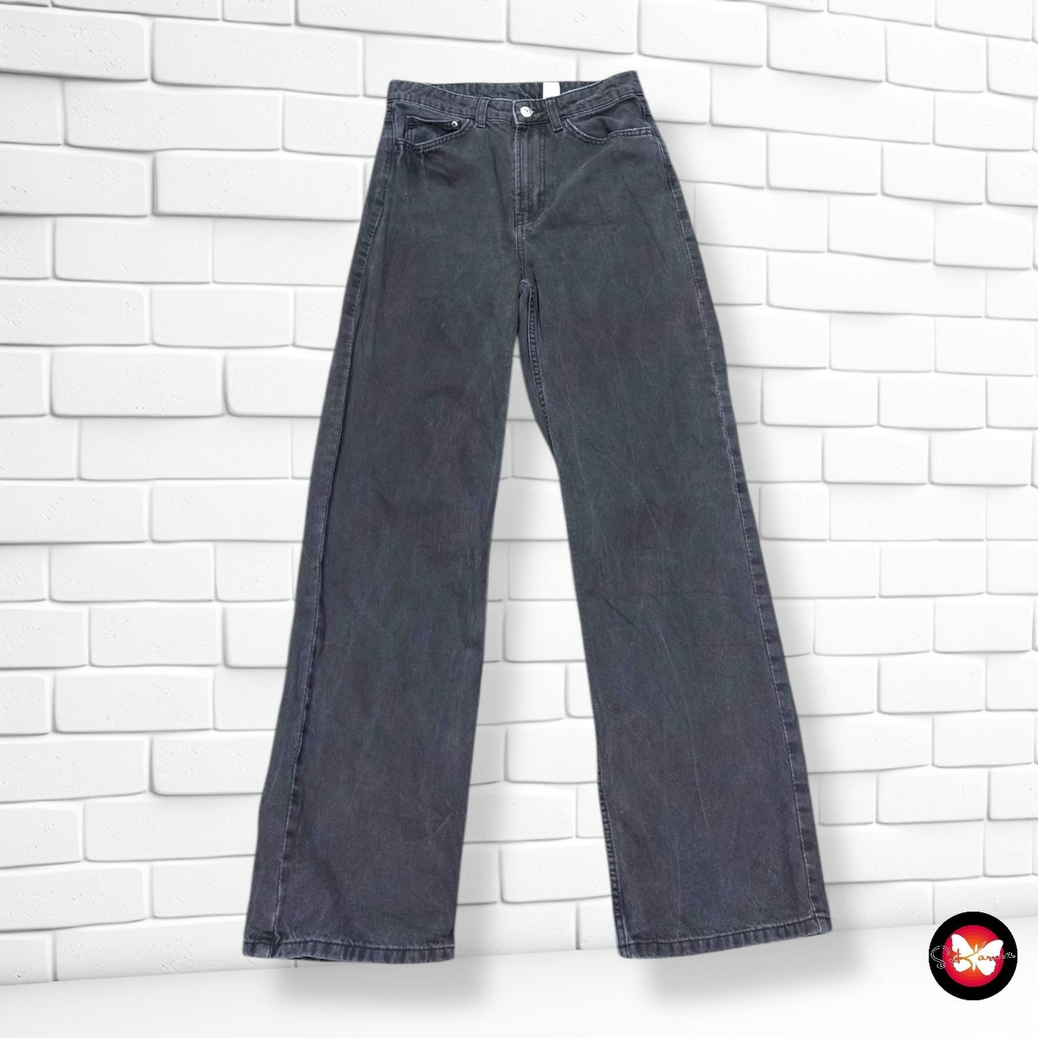 **HOY** Pantalón ancho de pierna &amp;DENIM color Negro vaquero Talla 38