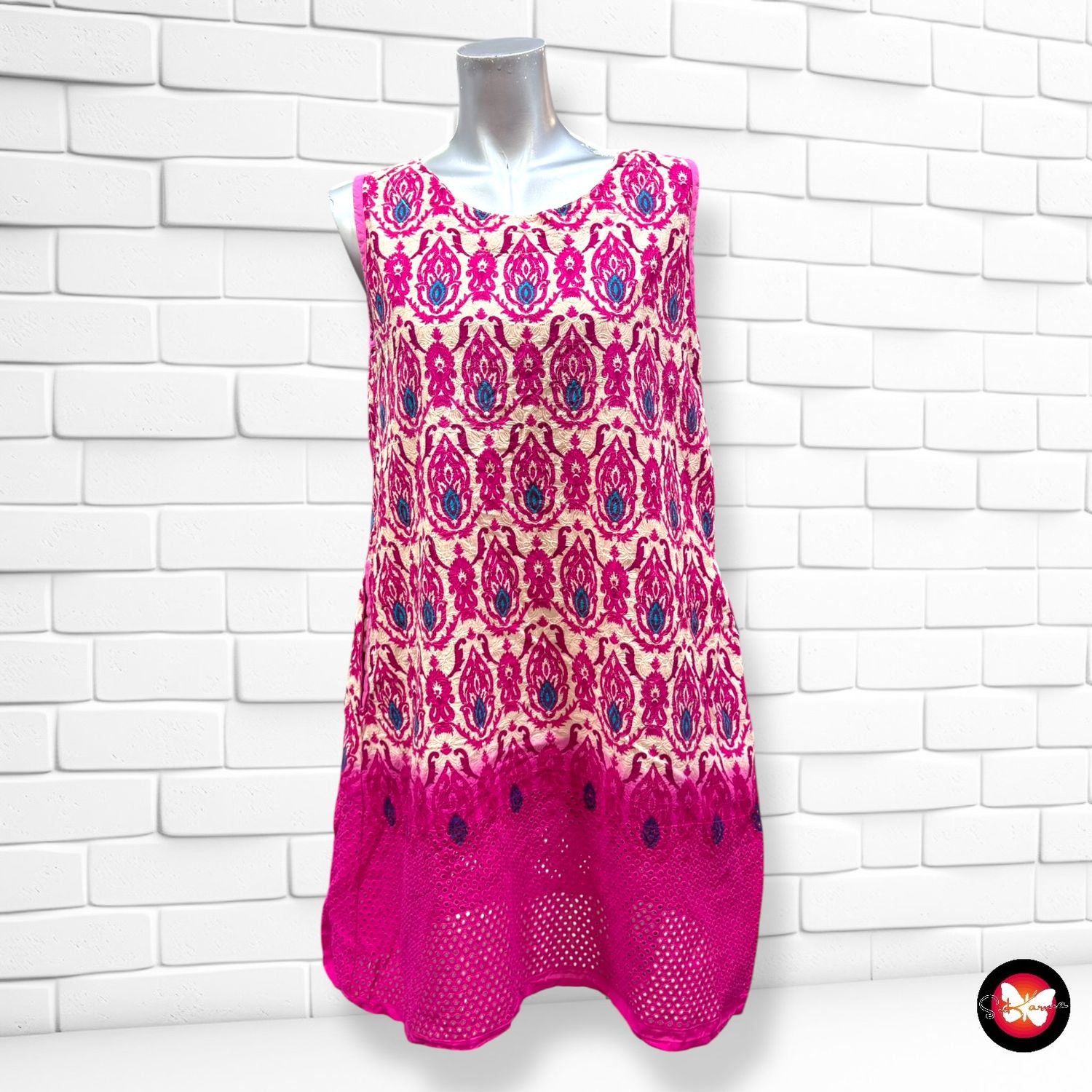 **HOY** Vestido sin mangas  color Beige y magenta Talla S/M