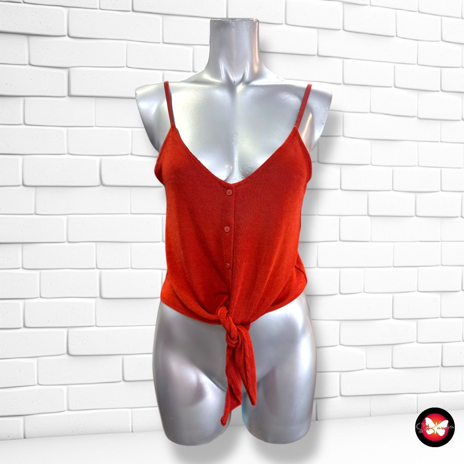 **HOY** Blusa cropped de punto con lazo  color Teja Talla S