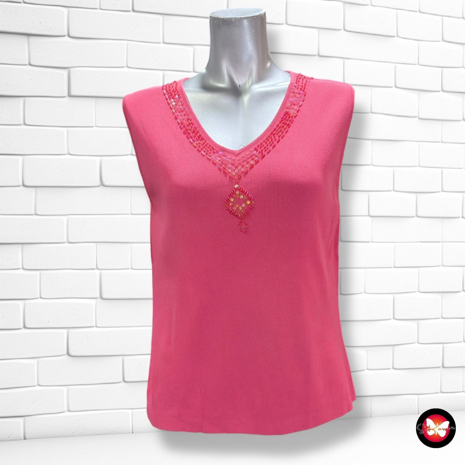 Jersey sin mangas con mostacillas  color Coral Talla M/L