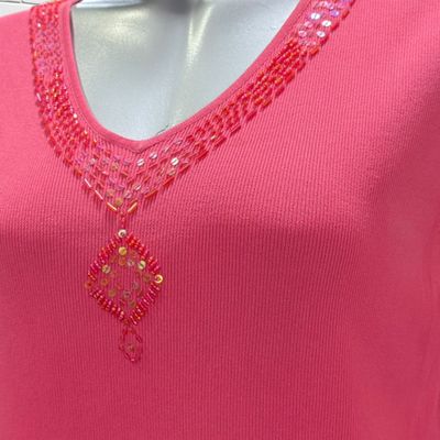 **HOY** Jersey sin mangas con mostacillas  color Coral Talla M/L