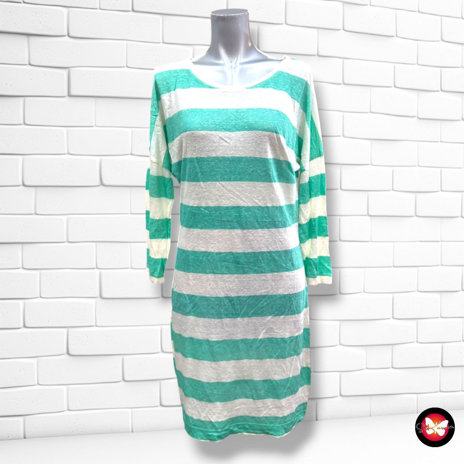 Vestido de rayas  HAKEI color Beige y verde Talla M