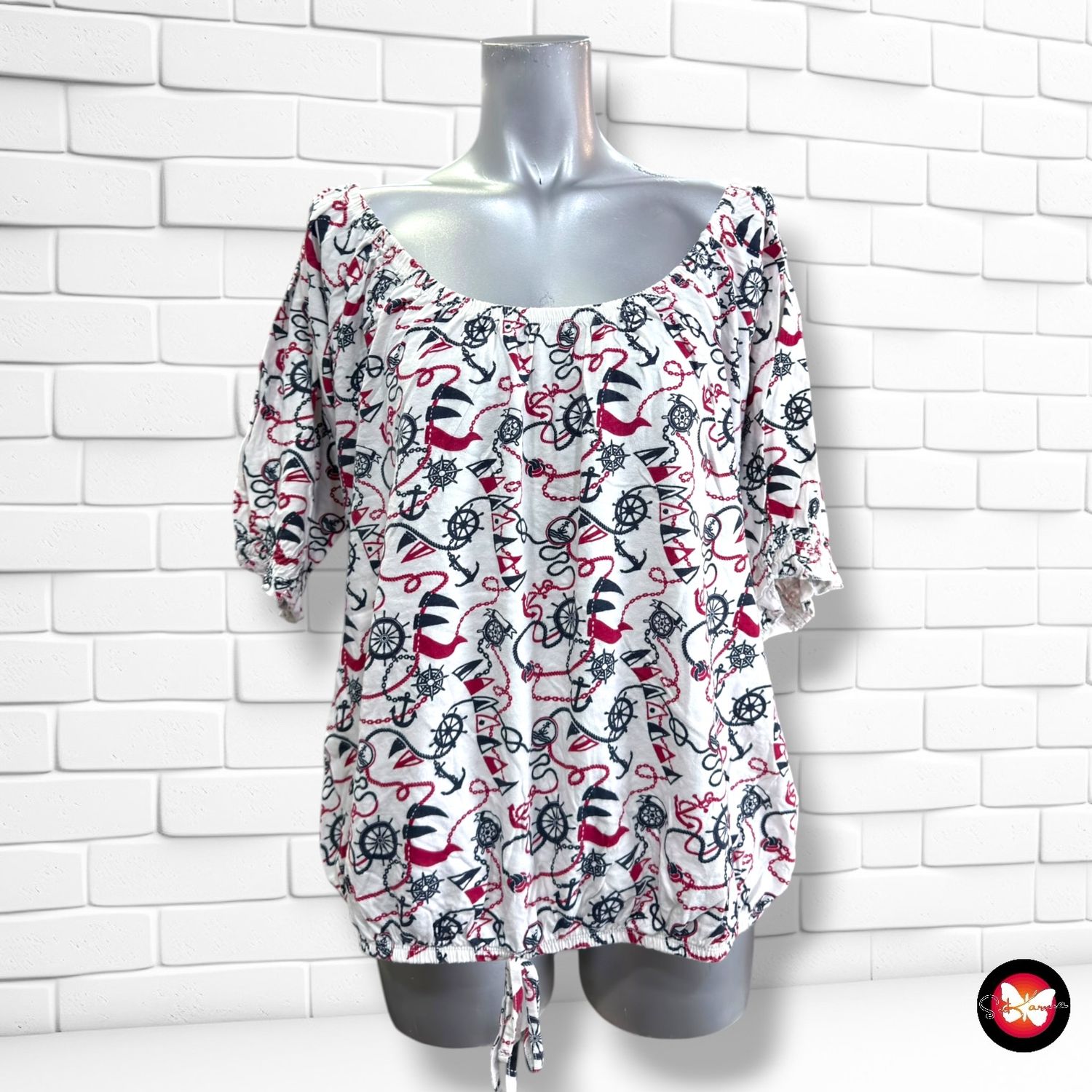 **HOY** Camiseta de media manga y escote barco CLUB by GĒMO color Blanco, rojo y azul Talla L