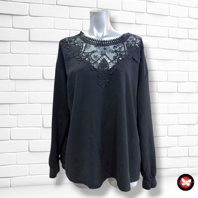 **HOY** Blusa de manga larga con encaje SHEIN CURVE color Negro Talla 1XL
