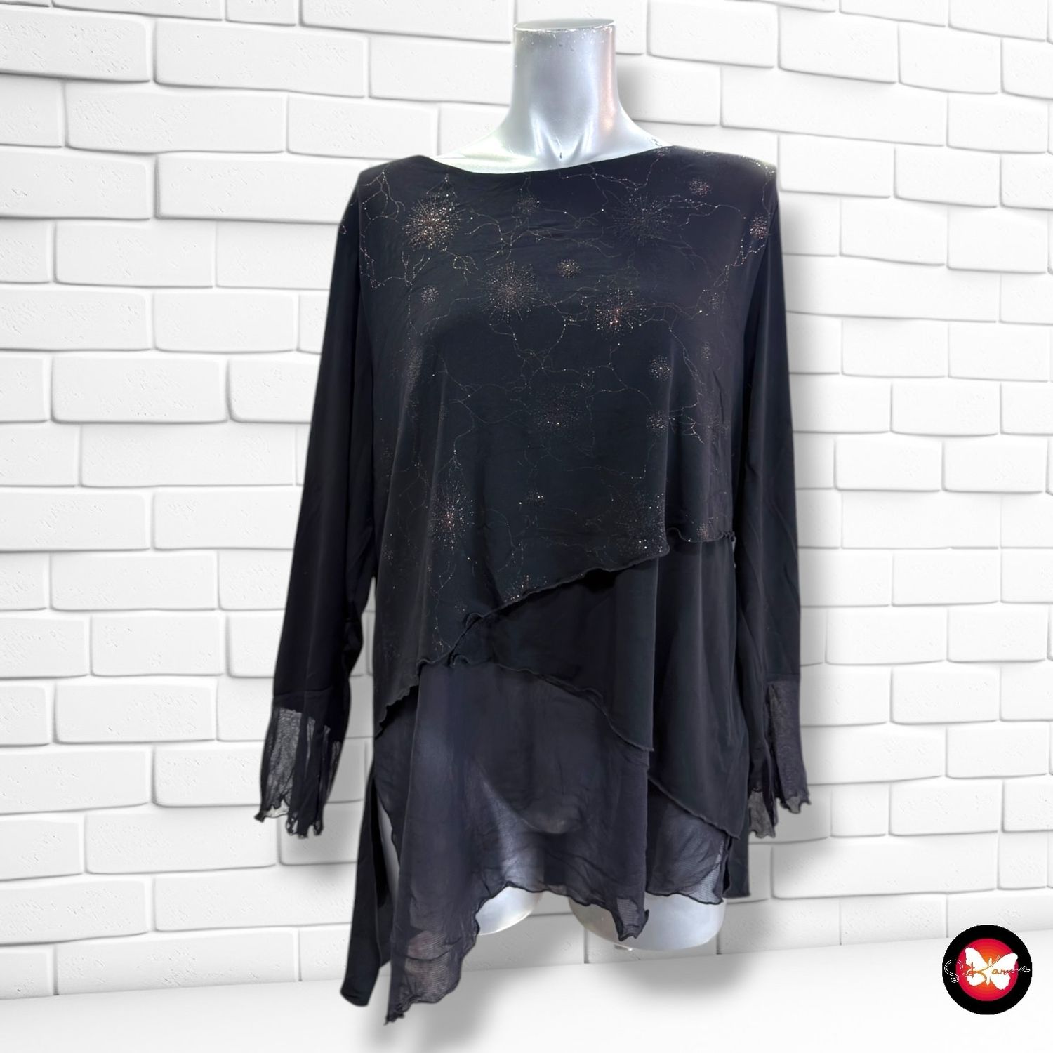 **HOY** Blusa de noche con transparencias  color Negro Talla 46/48