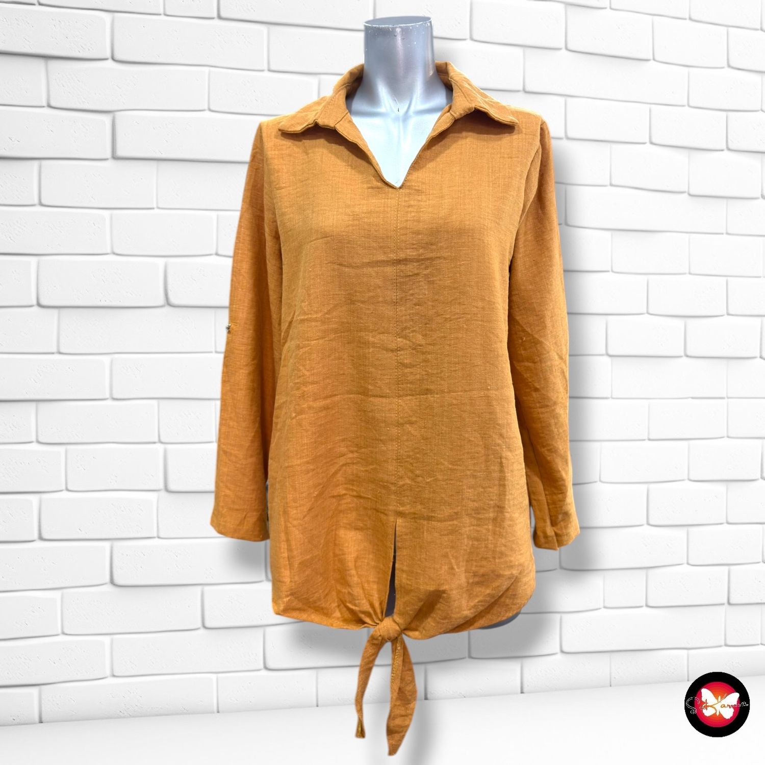 **HOY** Blusa de media manga con lazo  color Mostaza Talla ÚNICA GRANDE