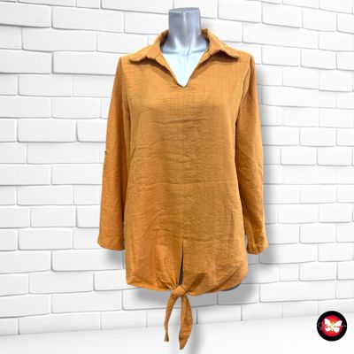 **HOY** Blusa de media manga con lazo  color Mostaza Talla ÚNICA GRANDE