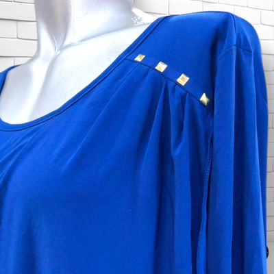 **HOY** Blusa con drapeado NINA LEONARD color Azul Talla L