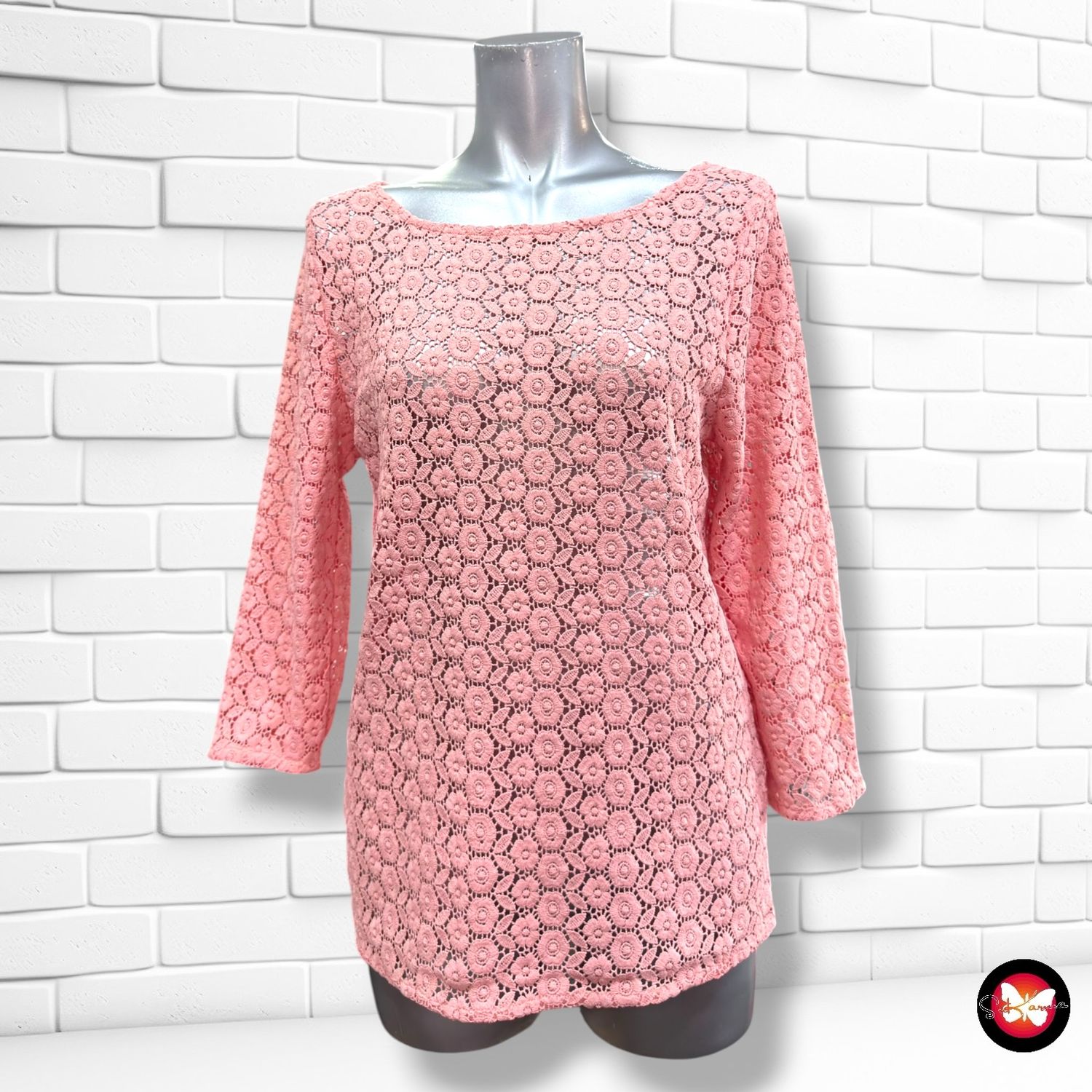 **HOY** Blusa traslúcida de encaje  GEORGE color Salmón Talla 38